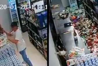 En medio de un sismo intent salvar las cervezas