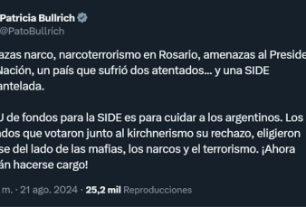 Duras declaraciones de Patricia Bullrich tras el rechazo del DNU que garantizaba fondos reservados para la SIDE