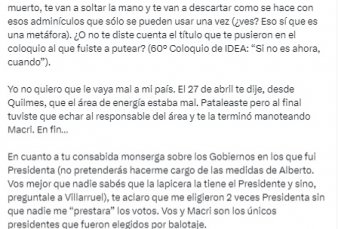 Cristina Kirchner a Milei: 'Te van a soltar la mano y te van a descartar'